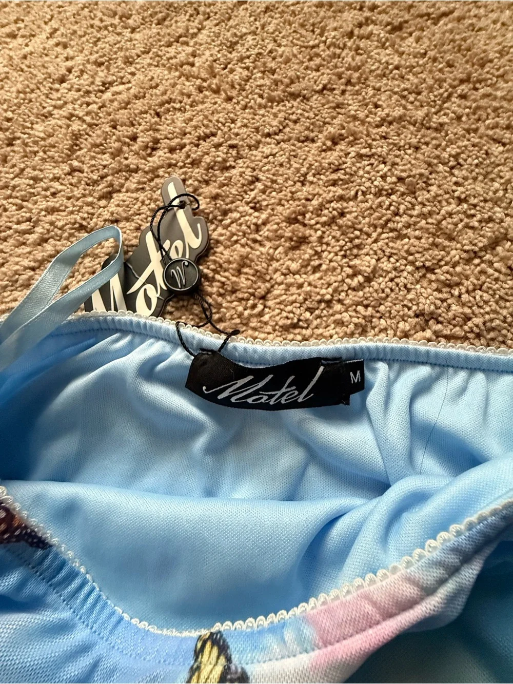 Motel Rocks Blue Butterfly Print Satin Skirt - Picture 2 of 3
